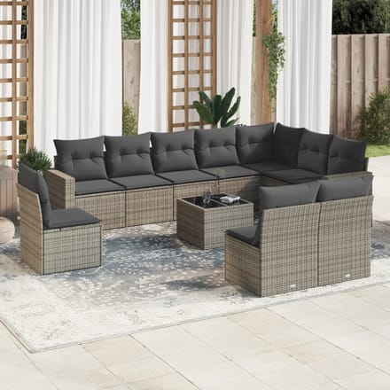 vidaXL - 11-delige - Loungeset - met - kussens - poly - rattan - grijs