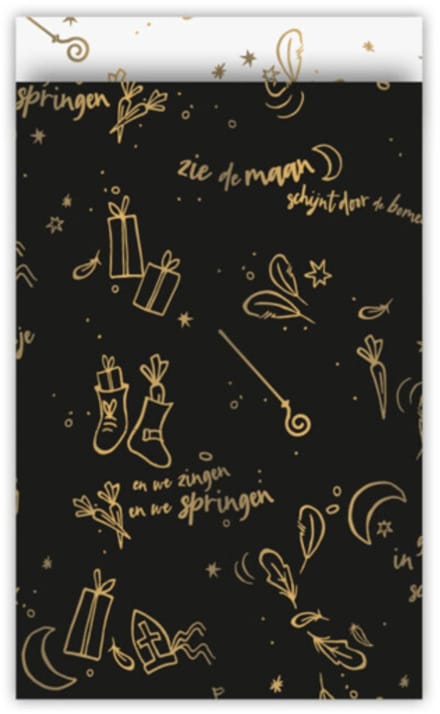 25x Cadeauzakje Zwart wit goud Sing a Long Sinterklaas 12x19cm