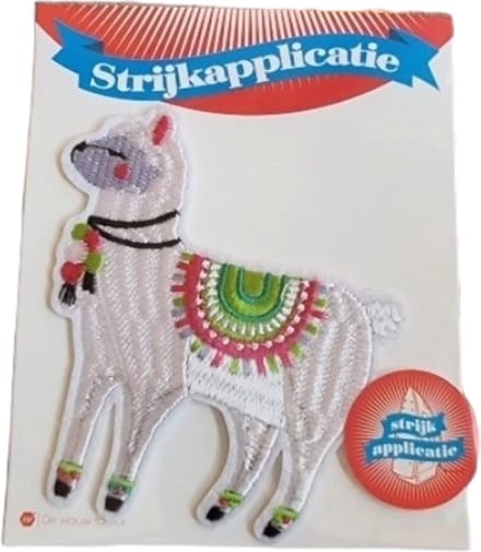 Strijkapplicatie - lama/alpaca - kleurrijk - 9x8cm