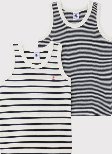 Petit Bateau Set van 2 gestreepte jongenshemdjes Jongens Onderhemd - Wit/Blauw + Blauw/Wit