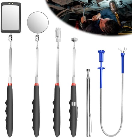 Omgoods - Set van 6 uitschuifbare inspect mirrors met LED lamp - Telescopische tool met 360° draaibare handgreep