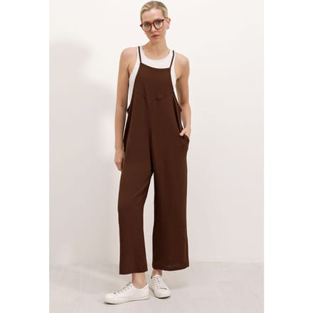 Ontspannen Fit Brede Pantalon Jumpsuit met Vierkante Kraag