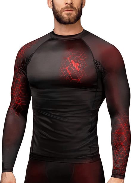 Hayabusa Geo Long Sleeve Rashguard - Zwart, Rood - maat M