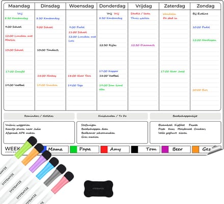Systemyze Weekplanner Whiteboard – Magnetisch Planbord – Magnetische Maandplanner – Inclusief Markers & Wisser – A3 Formaat