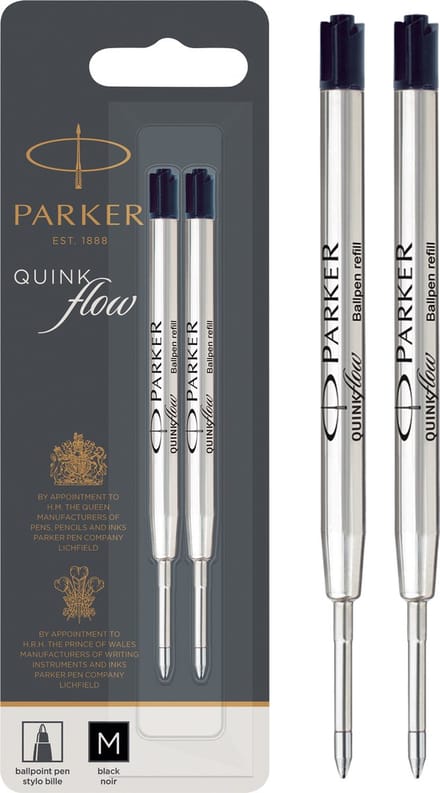 Parker balpenvullingen | medium punt | zwarte QUINKflow inkt | 2 stuks