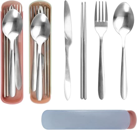 Herbruikbare RVS Bestekset met 12 Stuks in Etui - Ideaal voor Kamperen, Picknicks en Reizen