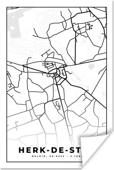 Poster Stadskaart – Plattegrond – België – Zwart Wit – Herk de Stad – Kaart - 40x60 cm
