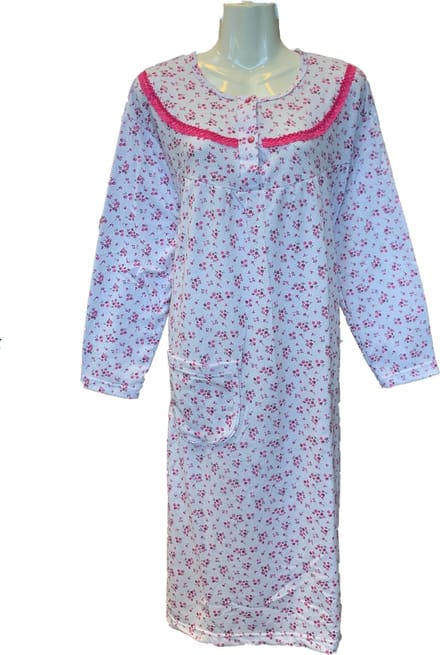 Dames Winter Nachtjapon Gebloemd (variant 2) - Kleur Roze - Maat M