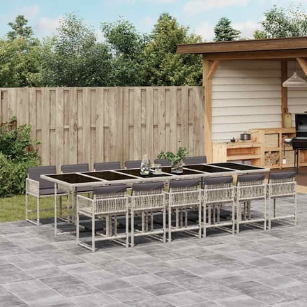 vidaXL - 13-delige - Tuinset - met - kussens - poly - rattan - lichtgrijs