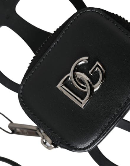 Zwarte Kalfsleer DG Logo Muntportemonnee Lanyard Wallet