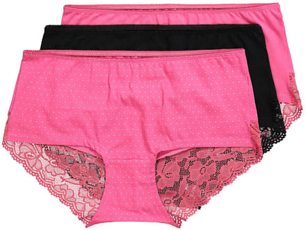 Ulla Popken - Dames - Hipster set van 3 kanten inzetstuk - Roze - Maat 54+
