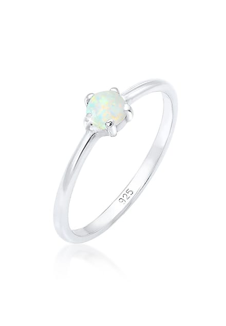 Elli Dames Ring Dames Band Basis Geo met Synthetische Opaal in 925 Sterling Zilver
