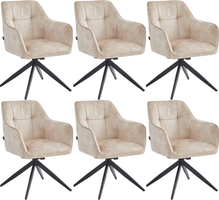 Colenis® - Lungo Eetkamerstoel - Set Van 6 - Beige - Adoré Velvet - Industrieel - 180°