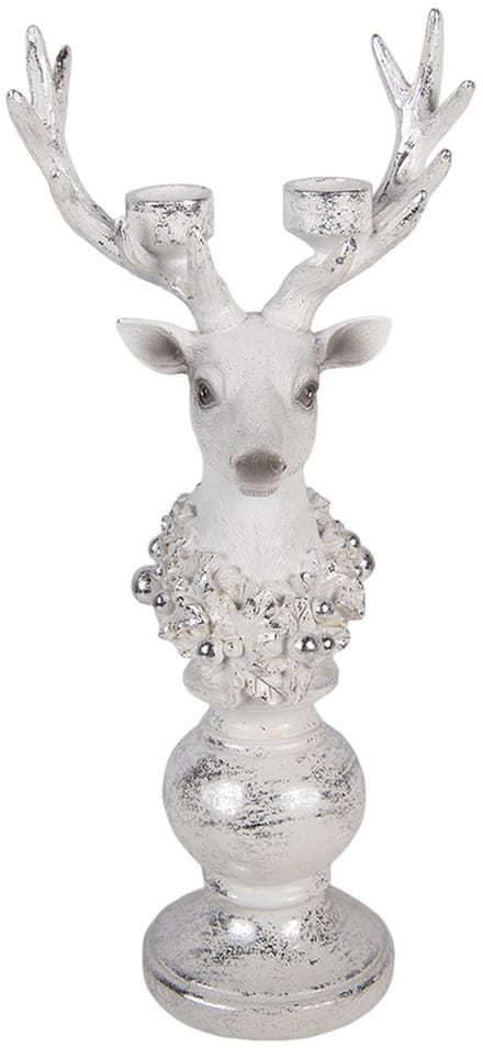 Clayre & Eef Kandelaar Rendier 17x11x38 cm Wit Kunststof