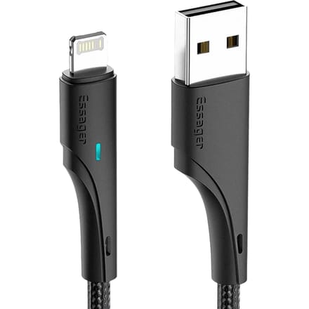 Essager Gewoven USB-A naar Lightning Kabel Zwart 2m