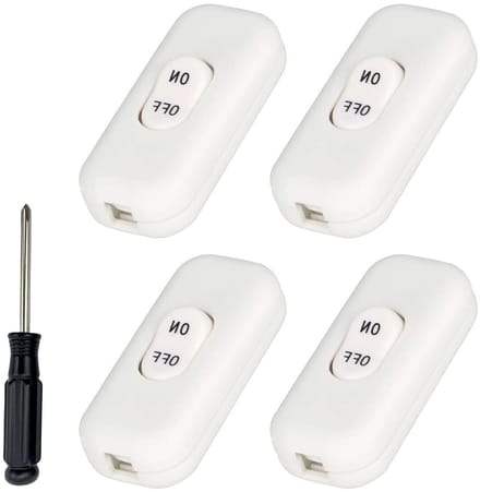 Snoerschakelaars 4 Stuks - Inline Schakelaars - Verlichting Bediening - 2-Weg Schakeling - 6 x 26 cm - Wit