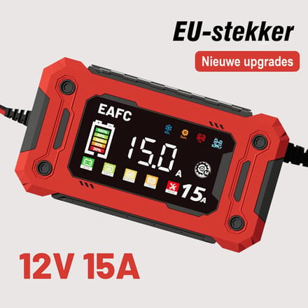 EAFC Acculader - 12V15A - Reparatiemodus - Druppellader - Accu Lader voor Auto / Motor / Scooter / Boot / Camper - Rood
