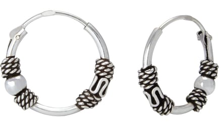 Joy|S - Zilveren Bali oorringen - 14 mm - geoxideerd