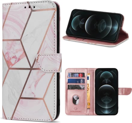 Geschikt Voor iPhone 14 Plus Hoesje - Solidenz Bookcase 14 Plus - Telefoonhoesje 14 Plus - 14 Plus Case Met Pasjeshouder - Cover Hoes - Marmer