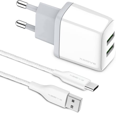 Dual USB Adapter met USB-A naar USB-C Kabel 1 Meter