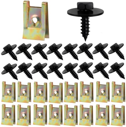 Plaatmoer en clip kit voor diverse schroeven en moeren met RVS afwerking