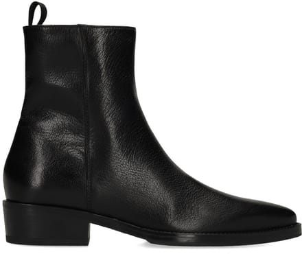 Manfield - Dames - Zwarte leren enkellaarsjes - Maat 36