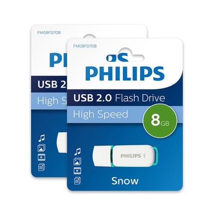 Philips 8GB USB Stick - Spring Green Snow Edition - USB-A 2.0 - LED - Wit - 2-Pack