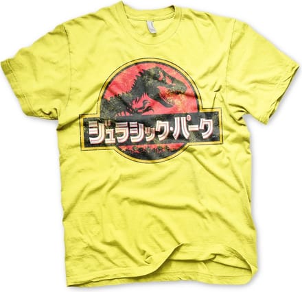 Jurassic Park Japans T-shirt met verweerd logo, geel