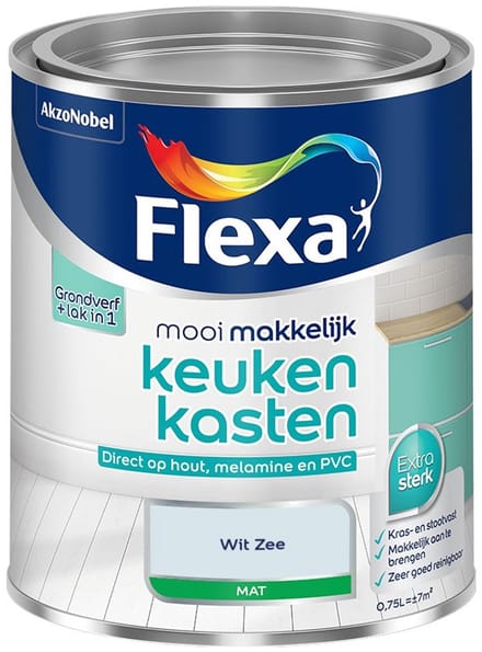 Flexa - Mooi Makkelijk Keukenkasten Mat - Wit Zee - Mengverf - 750 Ml