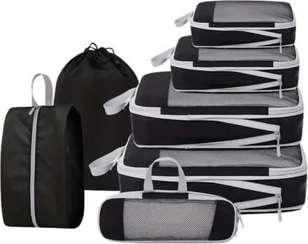 Bovista Koffer Organizer Set - Packing Cubes - Compressie - Travel - Compression - Set - Zwart