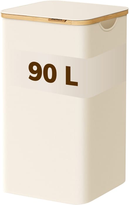 ACAZA Wasmand Met Deksel - 90 L - Bamboe - 42 x 32 x 70,5 cm - Beige