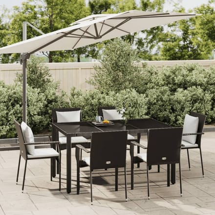 vidaXL - 7-delige - Tuinset - met - kussens - poly - rattan - zwart