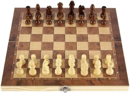 Schaakspel - Schaakbord set - Intellectuele training - Opvouwbaar ontwerp - 29x29cm - Beige en bruin