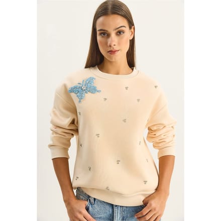 Geborduurd Ronde Hals Langemouw Sweatshirt