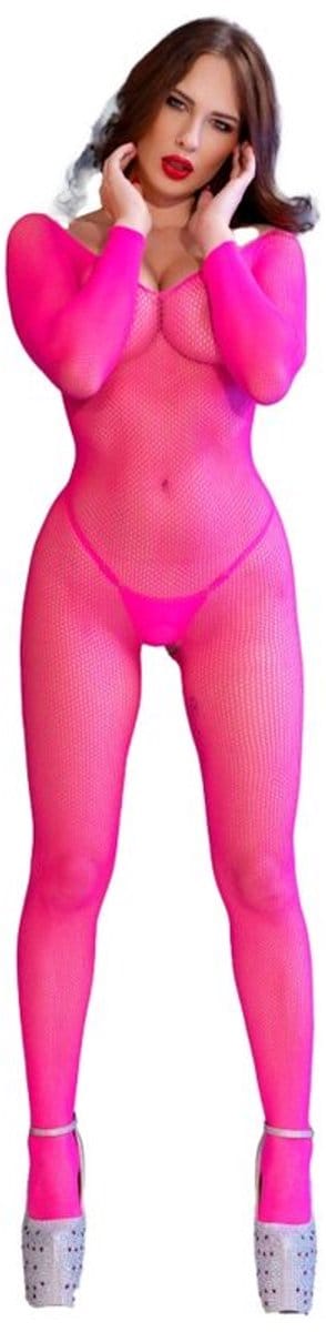 CHILIROSE - CR 4894 NEON PINK MESH BODYSTOCKING S/M