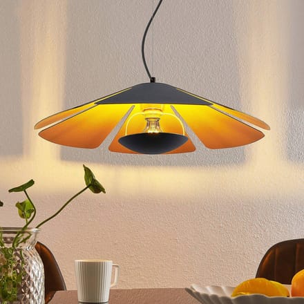 Lucande - hanglamp - 1licht - staal, aluminium - H: 12 cm - E27 - zwart, goud