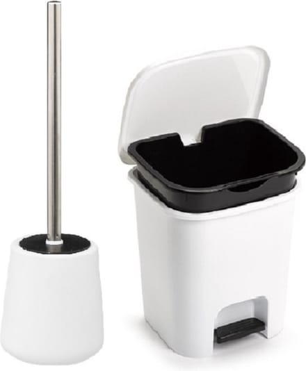 5Five Badkamer/toilet accessoires - WC-borstel en pedaalemmer 7.5L - wit
