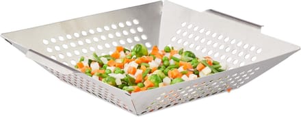 relaxdays grill mand - BBQ groentemand - mand voor de barbecue - edelstaal - geperforeerd XL