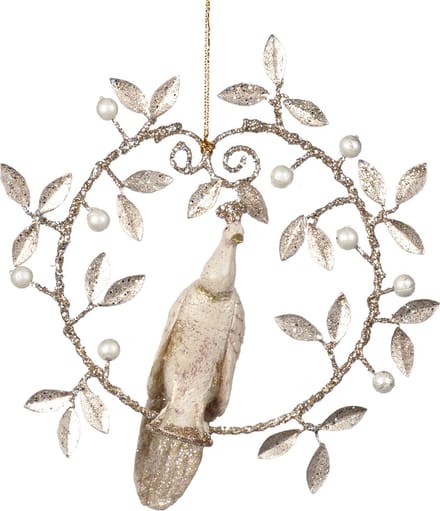 Goodwill Kerstbal-Pauw in Krans Crème-Champagne 18 cm