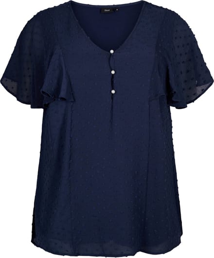 ZIZZI MHAJAR, S/S, BLOUSE Dames Blouse - Blue - Maat S (42-44)