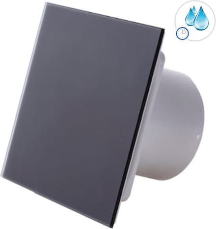 Silent badkamerventilator 100 mm - Timer en vochtsensor - Mat zwart glas
