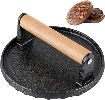 Burgerpers Gietijzer - Smashburger Pers - Professioneel Grillen - Dubbel-getextureerde Plaat - ∅152 cm - Zwart