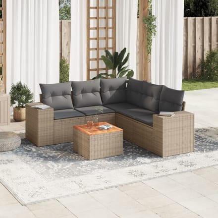vidaXL - 6-delige - Loungeset - met - kussens - poly - rattan - beige