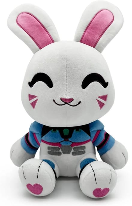 D.VA Bunny Pluche 23 cm - Zittend Wit Konijn met Blauw Pantser