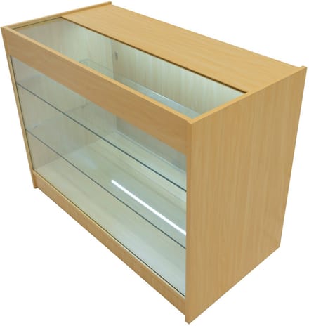 K1200 led winkelbalie - esdoorn - 120x60x90cm - 3 glazen legplanken