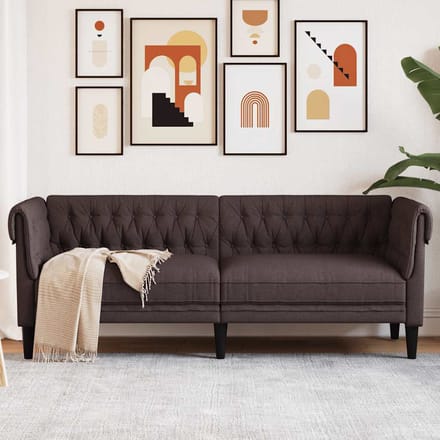 vidaXL - Driezitsbank - Chesterfield-stijl - stof - donkerbruin