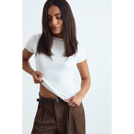 boohoo Dames Korte mouwen lang gesneden getailleerde top | Wit | Maat: 40