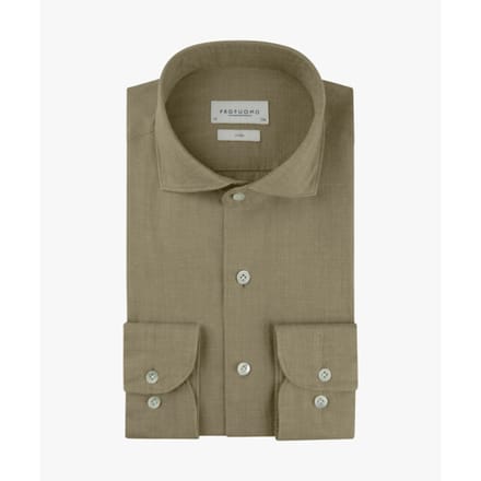 Profuomo Overhemd Linnen Groen - Maat 43 - Heren - Overhemden Casual