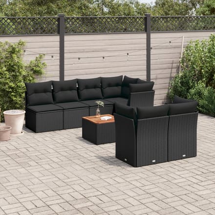 vidaXL - 8-delige - Loungeset - met - kussens - poly - rattan - zwart