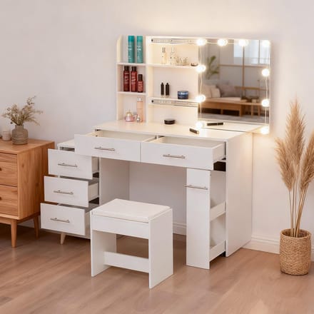 BLACKCOLORS Kaptafel Make-uptafel Toilettafel met spiegel Lade LED-verlichting